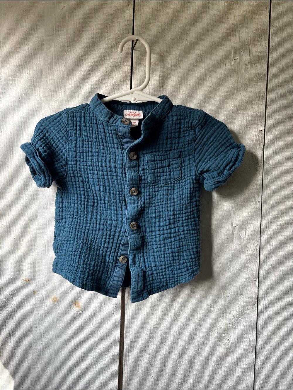 Cat & Jack Teal-Blue Textured Short-Sleeve Button-Up Shirt